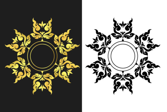 Golden Hand Drew Mandala Pattern Graphics for Print Templates